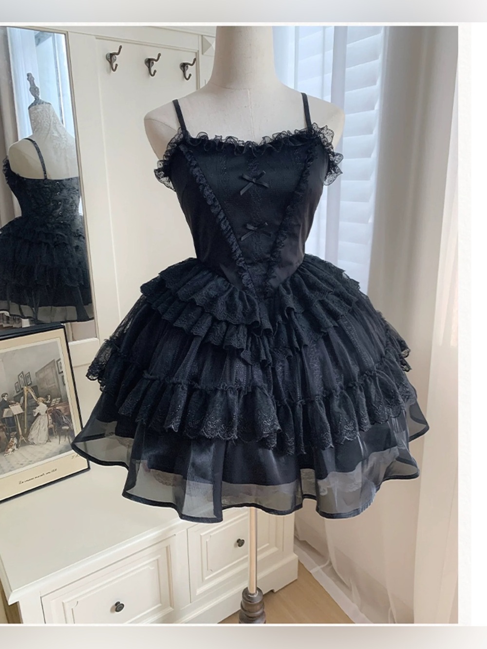 NWT With Puji Black Sweet Gothic Lolita OP JSK Dress